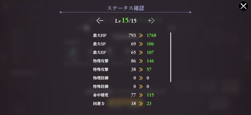 ランクアップによるステータスアップ